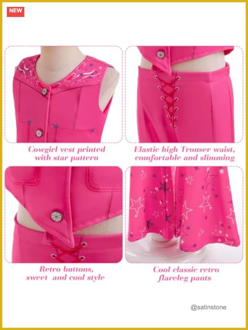 Girls Cowgirl Costume Disco Outfit 70s 80s Dress Up Pretend Play Set